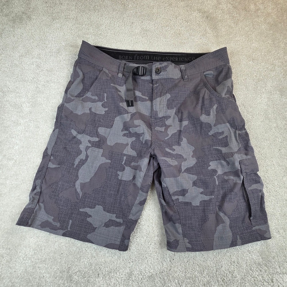 prAna Zion Shorts Men's 35 Gray Gravel Camo Cargo Hiking Outdoor Trail 10L"